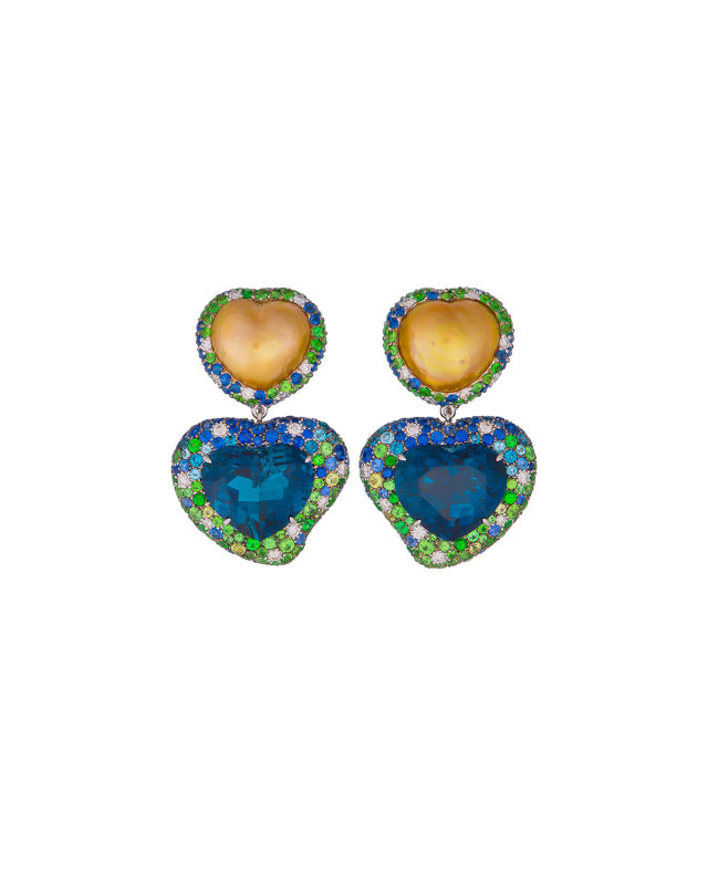 Hearts Desire South Sea Pearl & Blue Topaz Detachable Drop Earrings